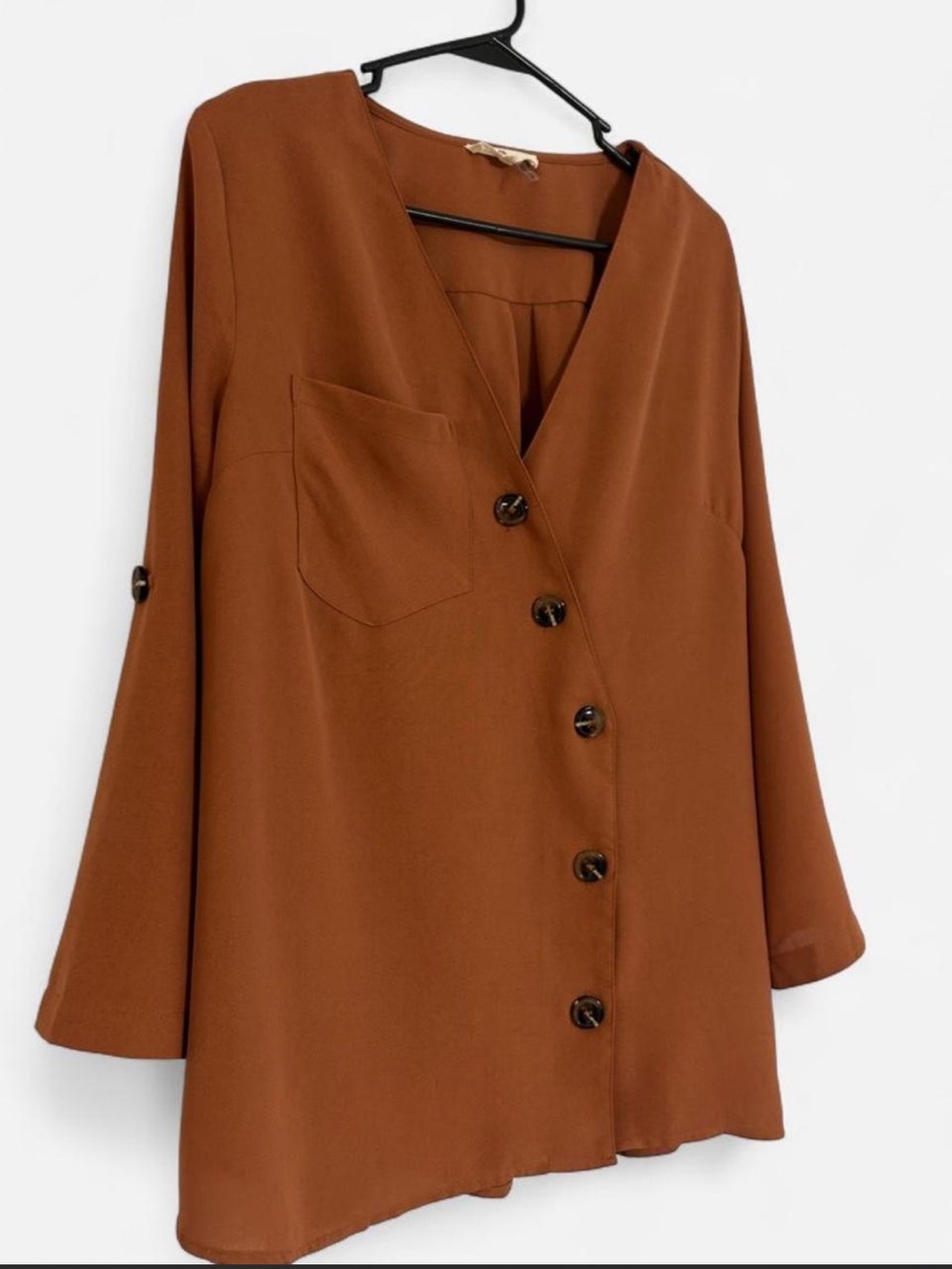 entro Rust-Brown Asymmetrical Button Front Blouse - Picture 2 of 4